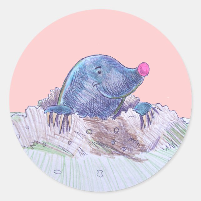 Cute Cartoon Mole and Molehill Classic Round Sticker (Front)