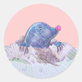 Cute Cartoon Mole and Molehill Classic Round Sticker