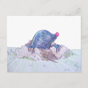 Cute Cartoon Mole and Molehill Postcard