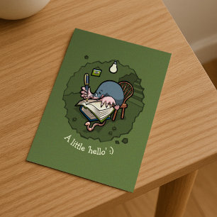 Cute Cartoon Mole Novelist Writing Book In Burrow Postcard