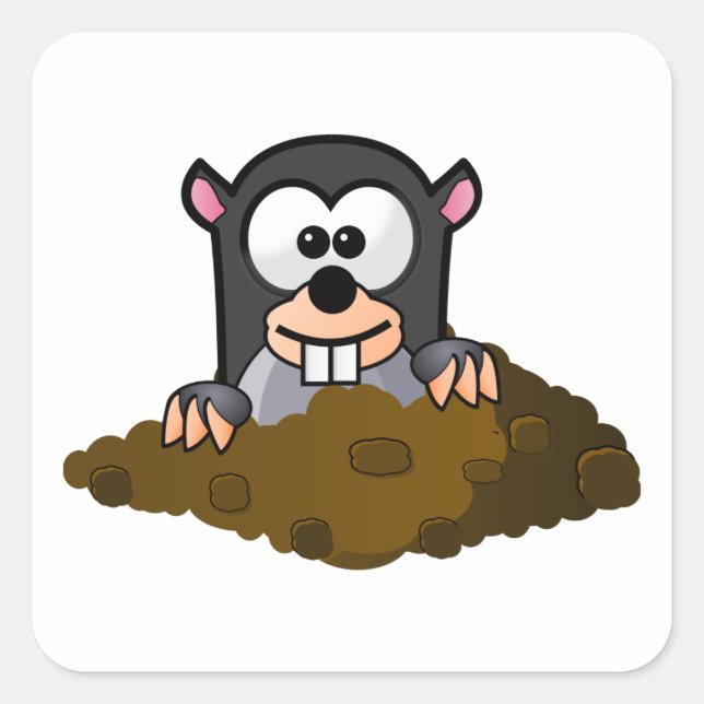 Cute Cartoon Mole Popping Up Out of the Ground Square Sticker (Front)