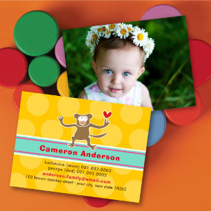 Cute Cartoon Monkey Colourful Kid's Profile Photo Calling Card