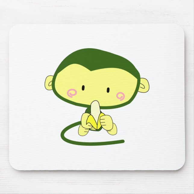 Cute Cartoon Monkey Eating A Banana Mouse Pad (Front)