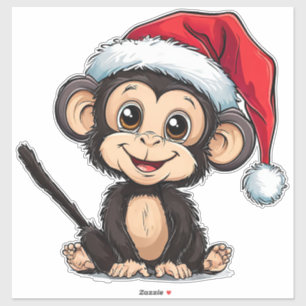 Cute Cartoon Monkey Wearing a Santa Hat