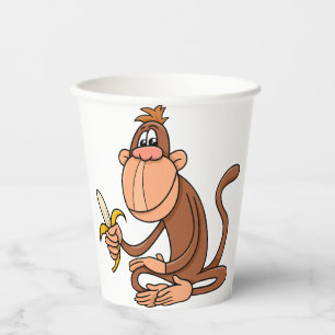 Cute Cartoon Monkey with Banana Funny Animal Paper Cups