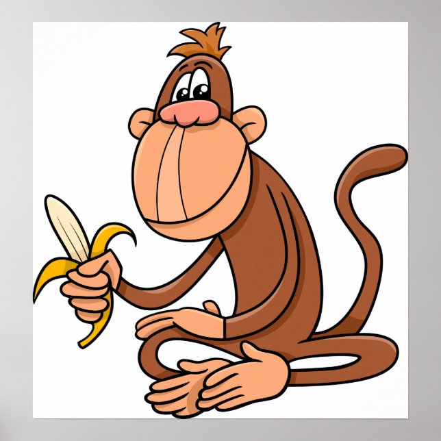 Cute Cartoon Monkey with Banana Funny Animal Poster (Front)