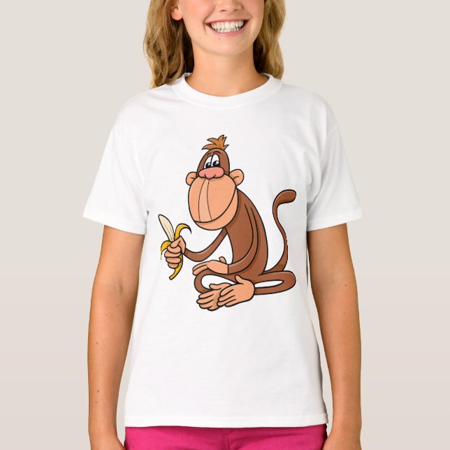 Cute Cartoon Monkey with Banana Funny Animal T-Shirt (Front)