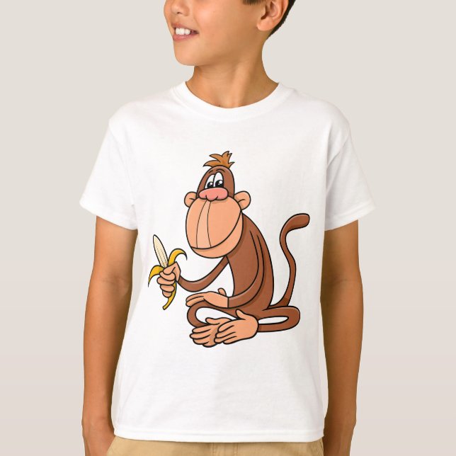 Cute Cartoon Monkey with Banana Funny Animal T-Shirt (Front)