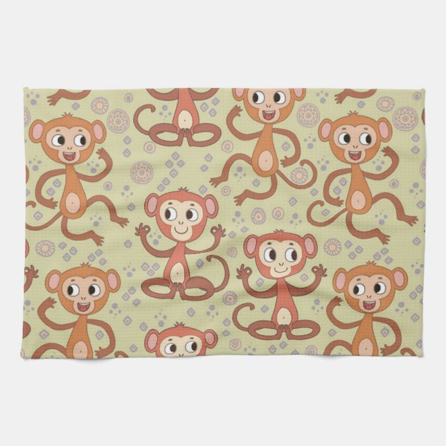 Cute Cartoon Monkeys Tea Towel (Horizontal)