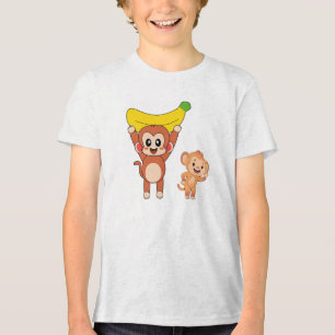 Cute Cartoon Monkeys with Banana Tri-Blend Shirt
