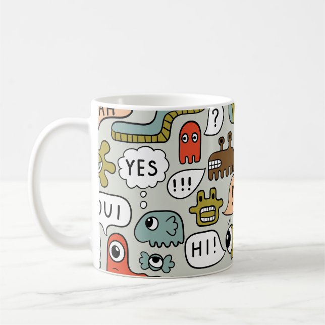 Cute Cartoon Monsters: Seamless Background Coffee Mug (Left)