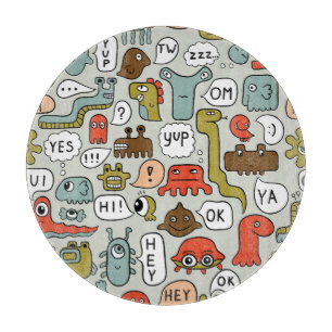 Cute Cartoon Monsters: Seamless Background Cutting Board