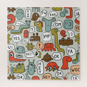 Cute Cartoon Monsters: Seamless Background Jigsaw Puzzle