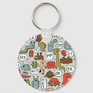 Cute Cartoon Monsters: Seamless Background Key Ring