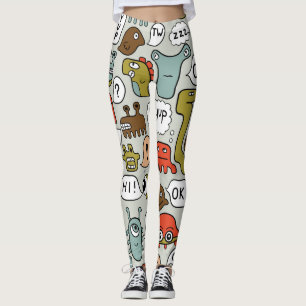 Cute Cartoon Monsters: Seamless Background Leggings