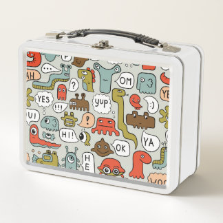 Cute Cartoon Monsters: Seamless Background Metal Lunch Box