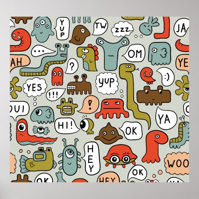 Cute Cartoon Monsters: Seamless Background Poster (Front)
