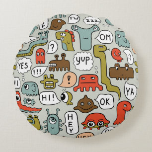 Cute Cartoon Monsters: Seamless Background Round Cushion