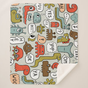 Cute Cartoon Monsters: Seamless Background Sherpa Blanket