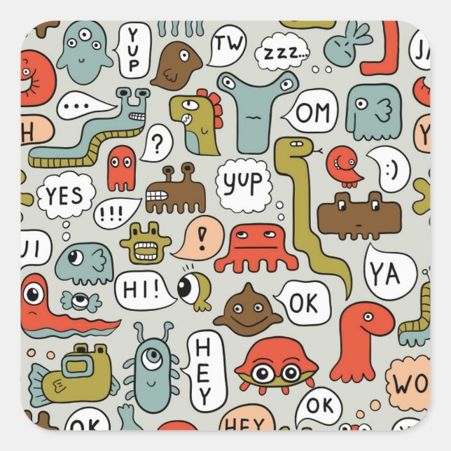 Cute Cartoon Monsters: Seamless Background Square Sticker (Front)