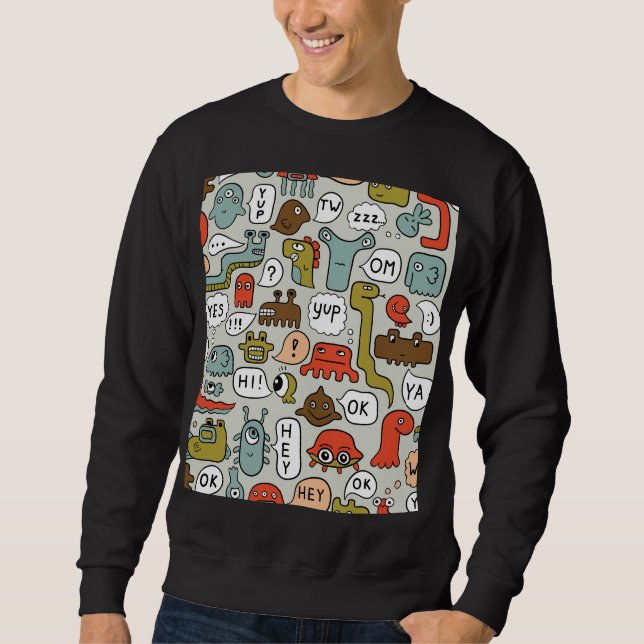 Cute Cartoon Monsters: Seamless Background Sweatshirt (Front)