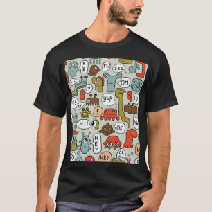 Cute Cartoon Monsters: Seamless Background T-Shirt