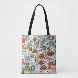 Cute Cartoon Monsters: Seamless Background Tote Bag