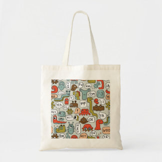 Cute Cartoon Monsters: Seamless Background Tote Bag