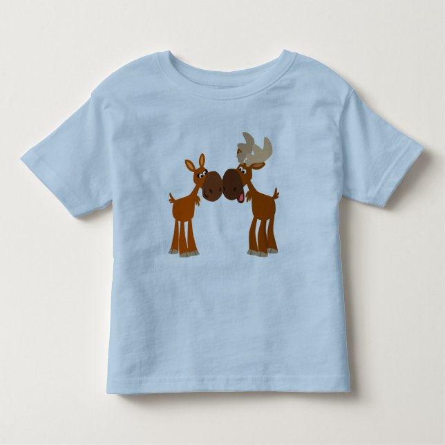 Cute Cartoon Moose Couple in Love Children T-Shirt (Front)