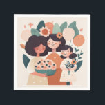 Cute cartoon mother daughter girls. Birthday party Napkin<br><div class="desc">Cute cartoon mother and daughters family Napkins for Birthday or Mothers Day.</div>