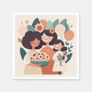 Cute cartoon mother daughter girls. Birthday party Napkin