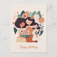 Cute cartoon mother daughter girls. Happy Birthday