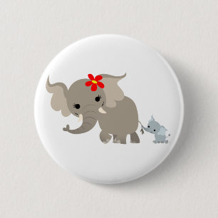 Cute CArtoon Mother Elephant And Baby Button Badge