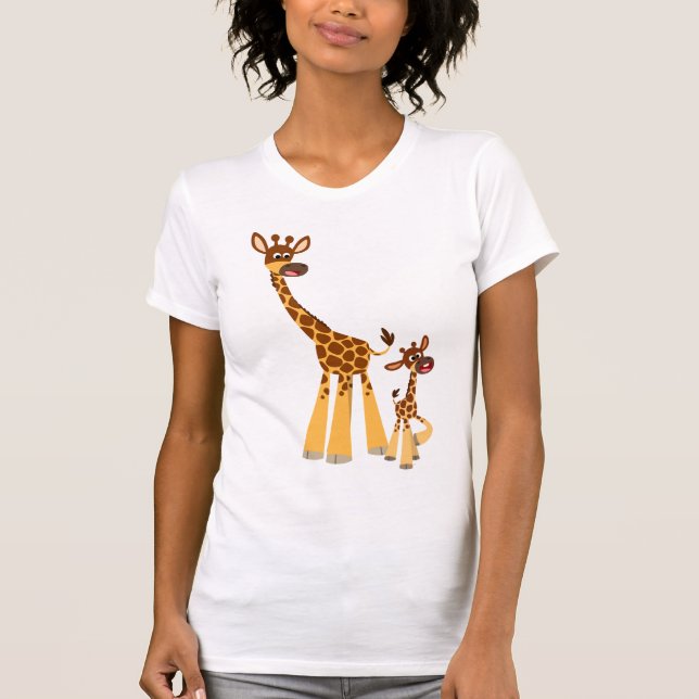 Cute Cartoon Mother Giraffe and Calf T-Shirt (Front)
