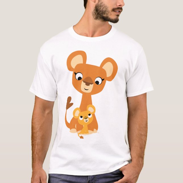 Cute Cartoon Mother Lion and cub- Children T-shirt (Front)