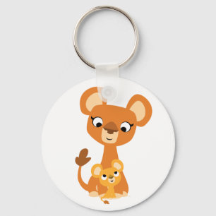 Cute Cartoon Mother Lioness and Cub Key Ring