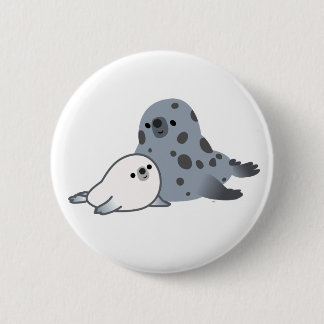 Cute Cartoon Mother Seal And Pup Button Badge