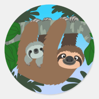 Cute Cartoon Mother Sloth And Baby Sticker