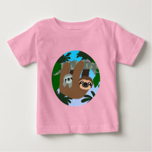 Cute Cartoon Mother Sloth And Baby T-Shirt