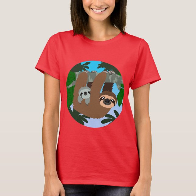 Cute Cartoon Mother Sloth And Baby Women T-Shirt (Front)