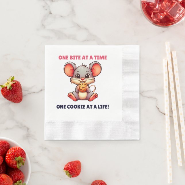 Cute cartoon mouse munching on cookie napkin (Insitu)