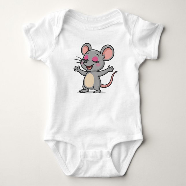 Cute Cartoon Mouse Putting on Makeup Baby Bodysuit (Front)