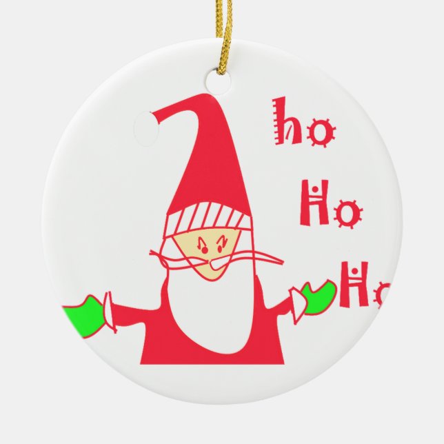 Cute Cartoon Mouse Santa Collection. Ceramic Tree Decoration (Front)