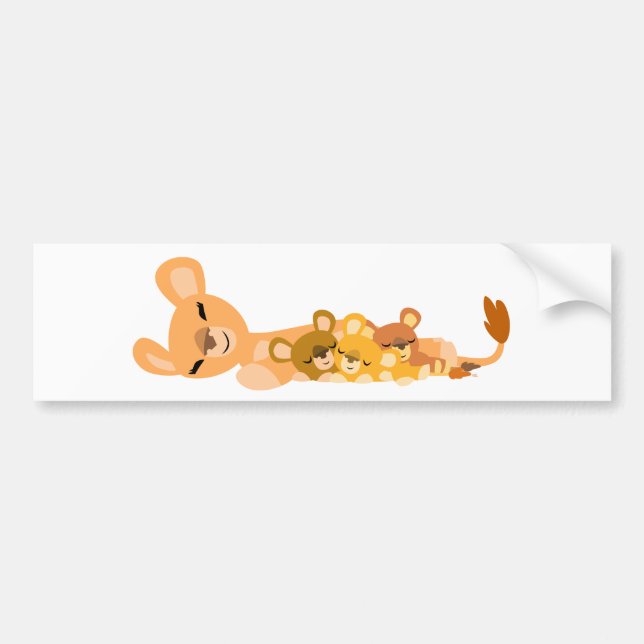 Cute Cartoon Mum Lion and Cubs Bumper Sticker (Front)