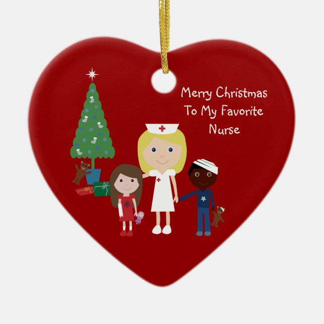 Cute Cartoon Nurse, Children & Christmas Tree Ceramic Tree Decoration (Front)