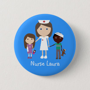 Cute Cartoon Nurse & Children Personalised 6 Cm Round Badge