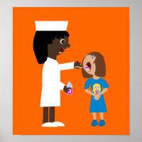 Cute Cartoon Nurse Giving Child Medicine Poster