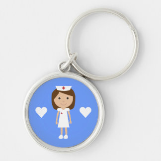 Cute Cartoon Nurse & Hearts Customisable Key Ring