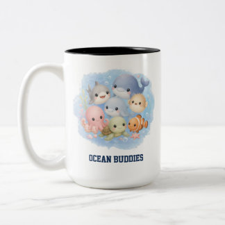 Cute Cartoon Ocean Buddies Sea Animals Two-Tone Co Coffee Mug