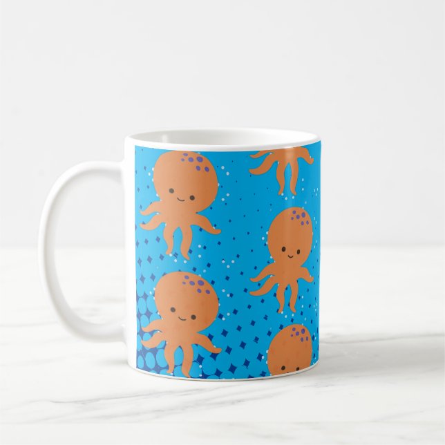 Cute Cartoon Octopus Blue Ocean Coffee Mug (Left)